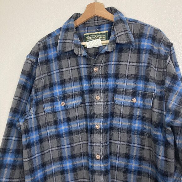 Field & Stream Shirt Mens XL Blue Gray Plaid Flannel Button Up Outdoor Workwear - Picture 4 of 16